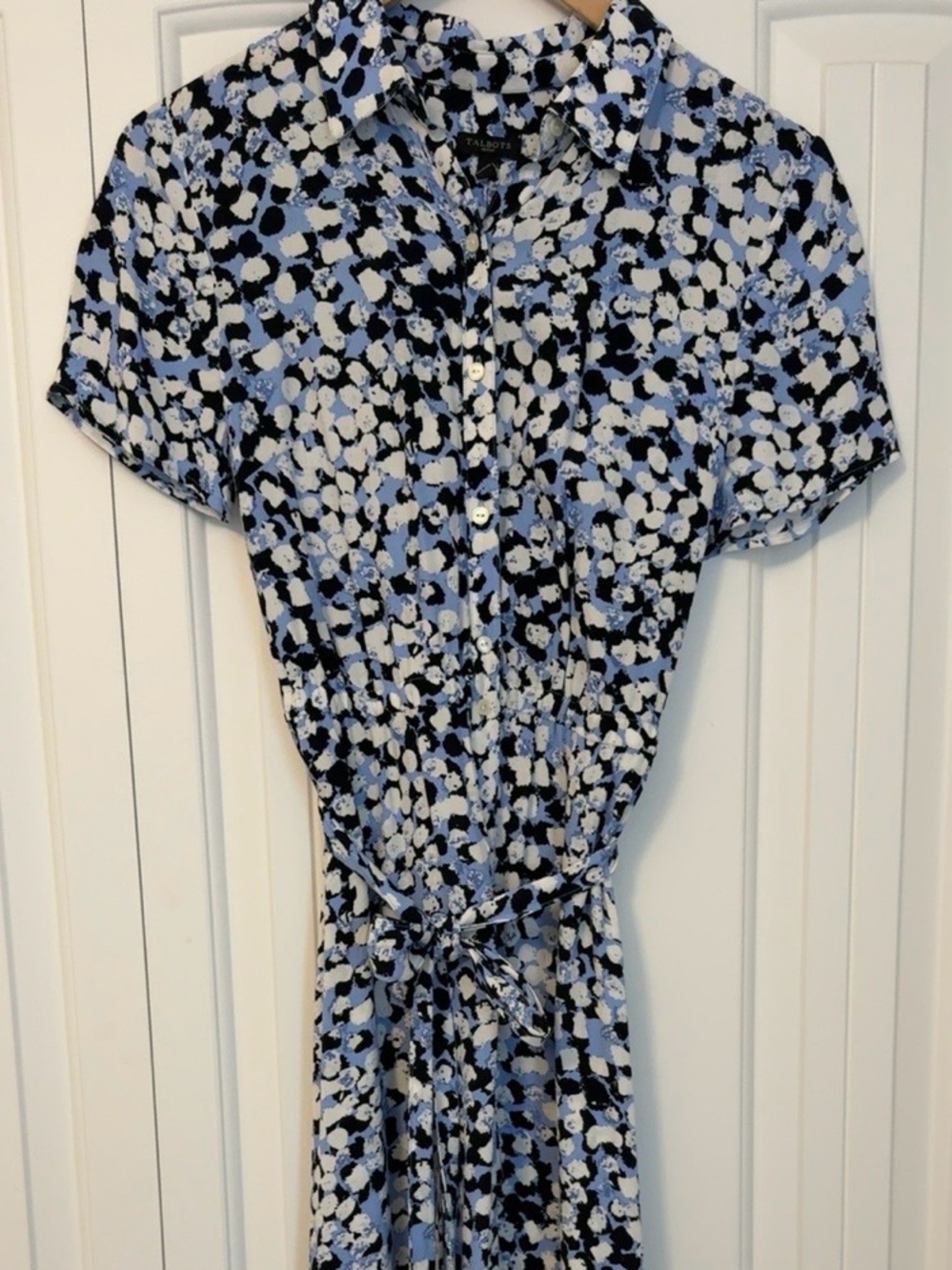 NWT Talbots Petite 6P Blue Floral Shirt Dress Belted Midi Dress
